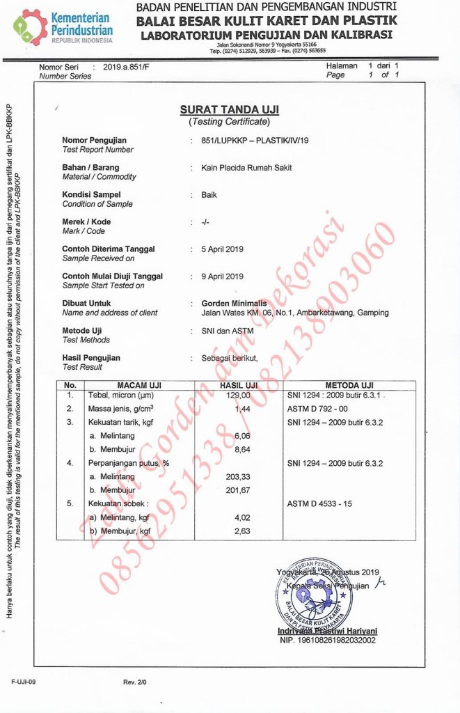 Gorden Rumah Sakit anti noda darah anti bakteri