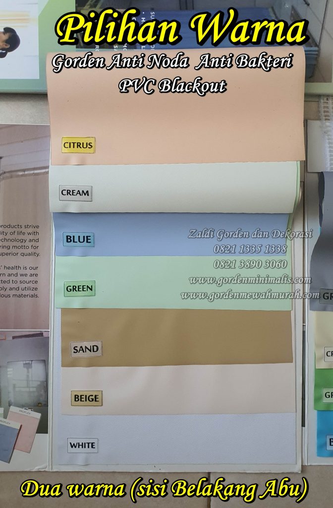 Pilihan Warna Gorden rumah sakit PVC Blackout bolak balik